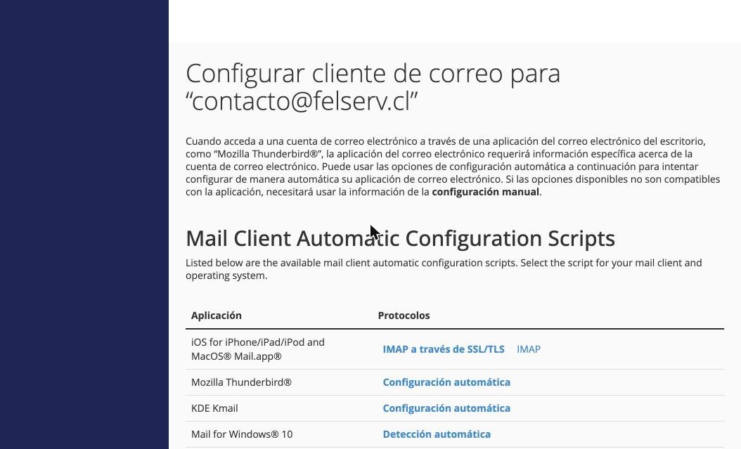 Página Configurar cliente de correo de cPanel con scripts automáticos