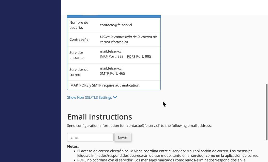 Configuración manual SSL/TLS: servidor, puerto IMAP 993 y SMTP 465
